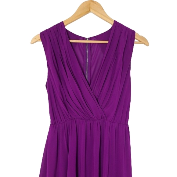 ALICE + OLIVIA Purple Silk Pleated  Fit & Flare Wrap Mini Dress Women's Size XS - Picture 4 of 14